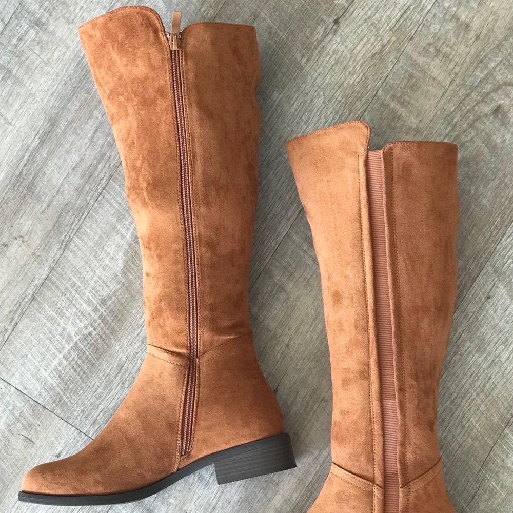TRIXI Tan Suede Knee High Stacked Heel Riding Boot - Picture 7 of 8